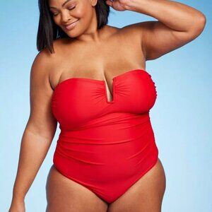 NWT Women's U-Wire Full Coverage One Piece Swimsuit - Kona Sol Red Size 20